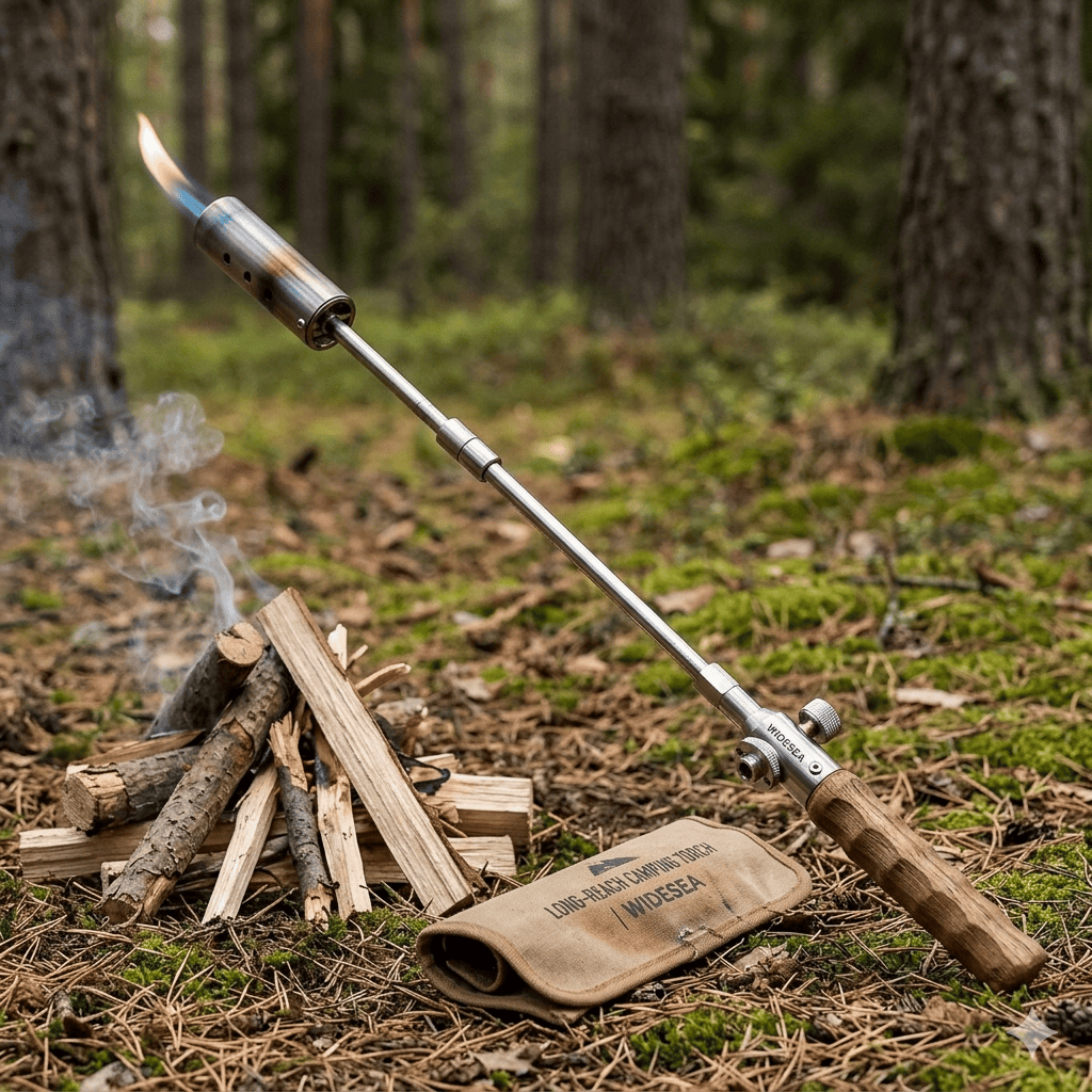 Kivio Camping Long Flame Igniter – Portable Wooden Handle Gas Burner for BBQ & Outdoor Cooking